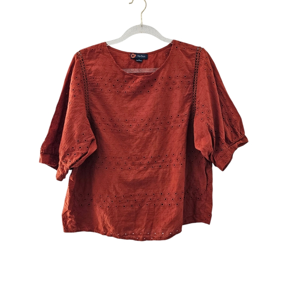 Indigo Poppy‎ Women Red 3/4 Sleeve Blouse Large 100% Cotton